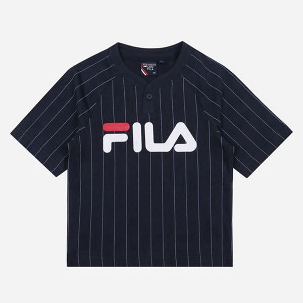 Camisetas Manga Corta Fila Niñas Azul Marino - Pinstripe Henry Crew Neck S/S - España 361927FCG